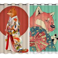 New Cute Cartoon Shiba Inu Dog Pet Window Curtains Children's Bedroom Room High Shading Curtain Custom Punch Hook Blackout Drape W55 X H120cm X 2&HOOK brown