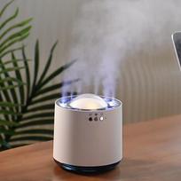 800 ml Creative Dynamic Mist oro drėkintuvas su spalvinga LED šviesa namų kambario stipriu rūku, 6 purkštukais ultragarsiniu USB aromato difuzoriumi USB Cable balta