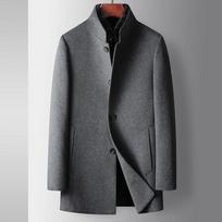 Men's Coat Autumn and Winter Mink Stand-up Collar Woolen Coat Middle-aged Business Double-sided Woolen Goose Down Liner Thickened Trench Coat 195 mėlyna