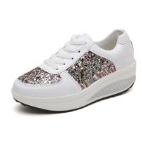 Colorful Diamond Sequin Mirror Rocking Shoes for Women Casual Sports Shoes Colorful Fashion Single Shoes Large Size 35 balta