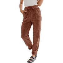 Women Corduroy Pants High Waist Baggy Drawstring Elastic Waist Casual Trousers Loose Fit S