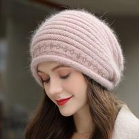 Single Layer Beret Women's Winter Fashionable Ear Protection for Middle-aged and Elderly People Warm Pullover Hat one size rožinė