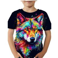 Child T Shirt Cool Wolf Graphic T-Shirt for Boys Clothes 3D Printed Girl Short Sleeve T-Shirts Casual Black Baby Summer Clothes 170 black