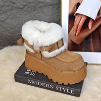 Fashion Women Flats Fur Ankle Snow Boots Platform Suede Warm Plush Cotton Shoes Brand High Heels Shoes Winter 2025 Trend Botas Mujer 35 ruda