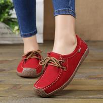 Fashion Womens Leather Flats Warm Lace Up Botas Tênis  Autumn Oxford Shoes Woman Loafers Casual Suede Stitching Zapatos Para Mujeres 42 35 raudona