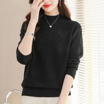Solid Color Knitted Sweater Women's Semi High Neck Casual Sweater Versatile Elastic Long Sleeved Pullover XL oranžinė