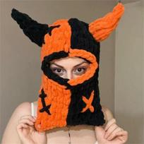 New Handmade Crocheted Ice Striped Cat Ear Hat, Fashionable and Versatile Autumn and Winter Adult Pullover Hat Adult 57-59cm orange