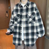 Hong Kong Style Plaid Shirt Loose Coat Men's and Women's Shirts Versatile Plaid Coat S