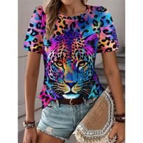Vasaros spalvingi leopardo 3D spausdinimo marškinėliai moterims, gatvės apranga, laisvalaikio mada, Y2k trumpomis rankovėmis, marškinėliai su O formos kaklu, viršutiniai drabužiai S