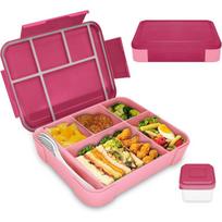 Bento pietų dėžutė vaikams, Bento dėžutė pietums suaugusiems su 5 skyreliais ir 1 padažo indeliu, Užkandžių dėžutė vaikams 5&1 pink