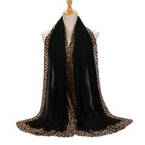 Dubajus, Malaizija Leopardų rašto puošmena Glamžytas šalikas, Moteriškas galvos šalikas 70*180CM black