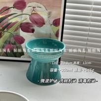 Rainbow High Footed Dog Bowl Snack Bowl Neck Protection Pet Drinking Water Cat Food Anti Slip Anti Black Chin gray