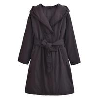 Autumn Winter Product Women's Fashion Casual Windbreaker Style Belt Hooded Cotton Coat S žalia