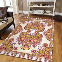 Ethnic Floral Design Area Rugs Living Room Carpet for Bedroom Soft Boho Rugs Large Floral Rug Machine Washable Non Slip DoorMat 40X60cm-16x24in