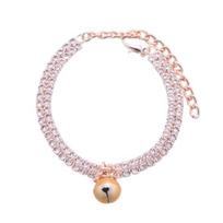 Pet Necklace Elegant Exquisite Shiny Pet Cat Dog Double Row Rhinestones Collar Pet Supplies rožinio aukso spalvos