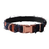 Pet Collar Retro Denim Dog Collar with Tassel Decor Comfortable Adjustable Plaid mėlyna