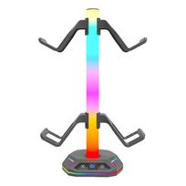 RGB ausinių stovas su 9 šviesos režimais žaidimų valdiklio laikiklio ekrano stovas su C tipo USB prievadais, skirtas PS5/PS4/Xbox/Switch Gamepad