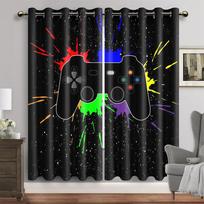 Cool Game Handle Gamepad Gaming Room Boy Window Curtain Blinds For Living Room Kids Bedroom Bathroom Kicthen Door Home Decor2Pcs W65X60H(cm)X2Pcs&Hook gray