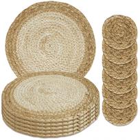 Austi padėkliukai, 6 vnt., apvalūs nendriniai stalo kilimėliai, 30 cm, neslystantys, boho pinti, sodybos stiliaus, karščiui atsparūs, stalo dekoravimui 6pc Mats 6pc Coaster beige