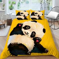 Panda patalynės komplektas vaikams berniukams mergaitėms mielas animacinis didžiosios pandos antklodės užvalkalų rinkinys karališko/karalienės dydžio geltonas minkštas poliesterio antklodės užvalkalas EU Single(135x200cm) black