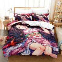 Anime Demon Slayer Nezuko Bedding Set Duvet Cover Bed Set Quilt Cover Pillowcase Comforter king Queen Size Boys Adult 70x133cm 2pcs black