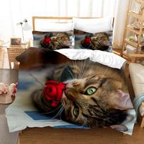 Cute Cat Duvet Cover Set King Queen Size Kawaii Animals Bedding Set For Kids Teens Polyester Comforter Cover With Pillowcase EU single(135x200cm) black
