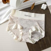 Lingerie Sexy Lace Briefs Seamless Hollow Women's Underwear Bare Hollow Pure Desire High-end Mulberry Silk Antibacterial Crotch Triangle Panties L gray