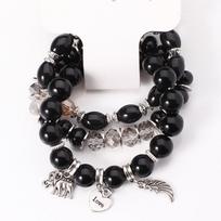 Bracelet With Colorful Gem Elephant Love Wings 3PCS/Set Marbling Bangle High Elastic ADM juoda