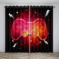 Children's Gamer Sunshade Curtains Boy Game Handle Thin Curtains 2 Panel Cool Game Curtain Living Room Bedroom Home Decor 100W130H(CM)40x51in&Hook blue
