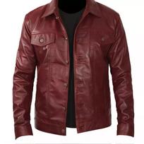 Maroon Stylish Men Real Lambskin Soft Leather Shirt Handmade Biker Casual Party XS kaštoninė
