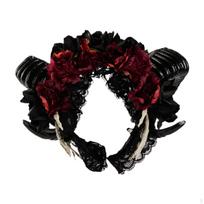 Sheep Horn Headband Photo Props Floral Headpiece Hair Hoop for Dress up Fancy