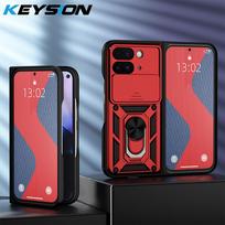 KEYSION Shockproof Case for Google Pixel 9 Pro Fold Slide Camera Lens Protection Ring Stand Phone Cover for Pixel 9 Pro Fold for Pixel 9 Pro Fold raudona