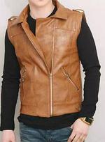 New 100% Western Vest Coat Real Leather Tan Waistcoat Button Handmade Jacket Men Lambskin S gelsvai ruda