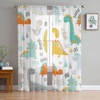 Animaciniai dinozaurai permatomi užuolaidos svetainės dekoravimui langų užuolaidos virtuvei tiulinės voilo organzos užuolaidos W135 x H115cm x1&Rod Pocket white