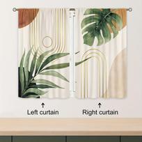 2Pcs Boho Mid Century Modern Abstract Brown Leaves Kitchen Curtains Living Room Bedroom Window Drapes Treatment Home Decoration W.27.5xH.42inch