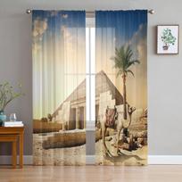 Camel Desert Dusk Pyramid Sheer Curtains for Living Room Decoration Window Curtains for Kitchen Tulle Voile Organza Curtains W135 x H115cm x1