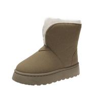 Thick Soled Short Tube Snow Boots for Women Autumn and Winter Frosted with Thick Velvet for Warmth One Foot Women's Cotton Shoes 36 chaki