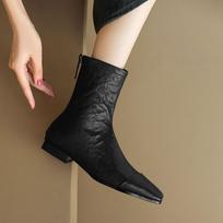 Krazing Pot Sheepskin Autumn Winter Shoes Low Heels Modern Boots Square Toe Keep Warm Zip Pleated Design Ankle Boots 34 juoda