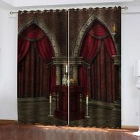 Paslaptingas tamsus kambarys pilies kolonomis, žvakių atmosfera raštas užuolaida svetainei, spausdinta tamsinanti spalvos užuolaida 100W160H(CM)40x63in&Grommet Top gray