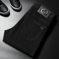 Hong Kong High-End Autumn Pure Black Jeans Men's Stretch Slim Fit Skinny Pants Autumn and Winter Trousers2024New Year 28