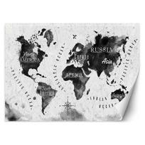 Wallpaper Monochrome world map watercolour 100x70 juoda/balta