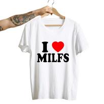 I Love MILFS I Heart Hot Moms Printed T-shirts Unisex Short Sleeve Casual T Shirt Harajuku Fashion Tee Shirts L