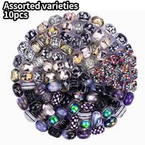 10/30/50 Resin Material Black Series Large Hole Beads European Craft Beads Mixed Spacer Beads, DIY Jewelry Making with European Large Hole Beads 10pcs