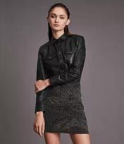 Women Slim fit Front Shirt Black Stylish Genuine Lambskin Handmade Leather Festive Wear Shirt S juoda