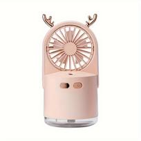 Portable Table Fan 2000mAh USB Rechargeable 8.12oz Deer Ultrasonic Humidifier With Color Led Light Aroma Diffuser For Home Office rožinė