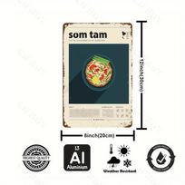 1pc Rustic Som Tam Thai Noodle Sign, Aluminum Wall Art. Vintage Plaque, Fits Home, Garage. Ideal for Halloween & Christmas. 20x30cm balta