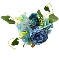 2 Bundles Artificial Flowers Silk Hydrangea Bouquet Fake Rose Peony Bridal Bouquet Realistic Flower Arrangements for Wedding Table Home Decoration mėlyna