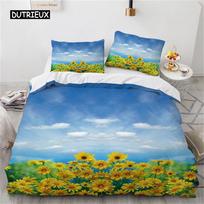 Blue Sky White Clouds Duvet Cover Microfiber Natural Scenery Flowers Bedding Set Animal Bird Comforter Cover for Bedroom Decor EU single(135x200cm) gray