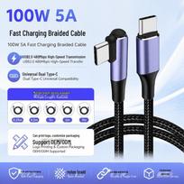 PD USB-C to USB-C Fast Charging Cable, 60W/100W, Single Elbow, Male to Male, 3A/5A black