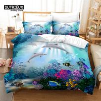 Kids Cartoon Ocean Fish Duvet Cover Microfiber Marine Theme Bedding Set Sea Underwater World Quilt Cover Queen For Boys Girls EU single(135x200cm) blue